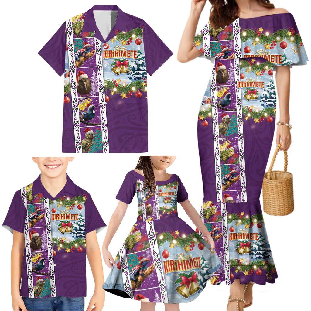 New Zealand Merry Christmas Family Matching Mermaid Dress and Hawaiian Shirt Maori Animals, Koru Tattoo - Purple Xmas Style LT03 - Polynesian Pride