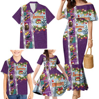 New Zealand Merry Christmas Family Matching Mermaid Dress and Hawaiian Shirt Maori Animals, Koru Tattoo - Purple Xmas Style LT03 - Polynesian Pride