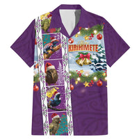 New Zealand Merry Christmas Family Matching Mermaid Dress and Hawaiian Shirt Maori Animals, Koru Tattoo - Purple Xmas Style LT03 Dad's Shirt - Short Sleeve Purple - Polynesian Pride