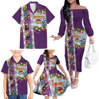 New Zealand Merry Christmas Family Matching Off The Shoulder Long Sleeve Dress and Hawaiian Shirt Maori Animals, Koru Tattoo - Purple Xmas Style LT03 - Polynesian Pride