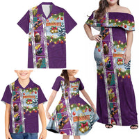 New Zealand Merry Christmas Family Matching Off Shoulder Maxi Dress and Hawaiian Shirt Maori Animals, Koru Tattoo - Purple Xmas Style LT03 - Polynesian Pride