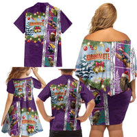 New Zealand Merry Christmas Family Matching Off Shoulder Short Dress and Hawaiian Shirt Maori Animals, Koru Tattoo - Purple Xmas Style LT03 - Polynesian Pride