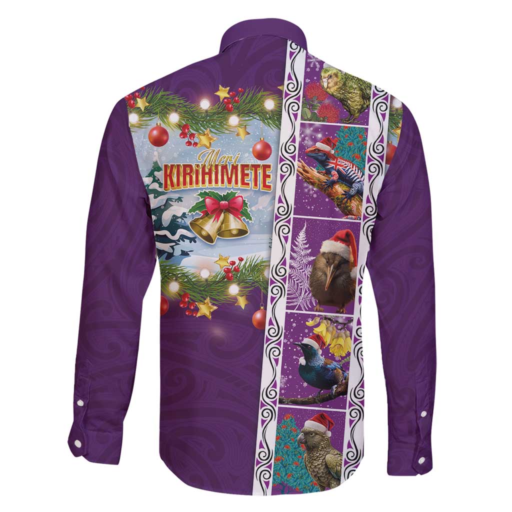 New Zealand Merry Christmas Family Matching Short Sleeve Bodycon Dress and Hawaiian Shirt Maori Animals, Koru Tattoo - Purple Xmas Style LT03 - Polynesian Pride