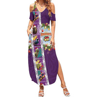New Zealand Merry Christmas Family Matching Summer Maxi Dress and Hawaiian Shirt Maori Animals, Koru Tattoo - Purple Xmas Style LT03 Mom's Dress Purple - Polynesian Pride