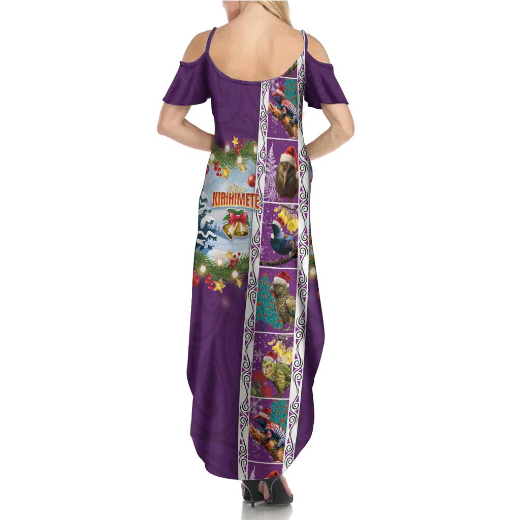 New Zealand Merry Christmas Family Matching Summer Maxi Dress and Hawaiian Shirt Maori Animals, Koru Tattoo - Purple Xmas Style LT03 - Polynesian Pride