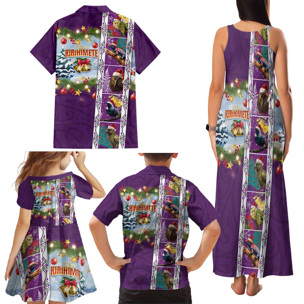 New Zealand Merry Christmas Family Matching Tank Maxi Dress and Hawaiian Shirt Maori Animals, Koru Tattoo - Purple Xmas Style LT03 - Polynesian Pride