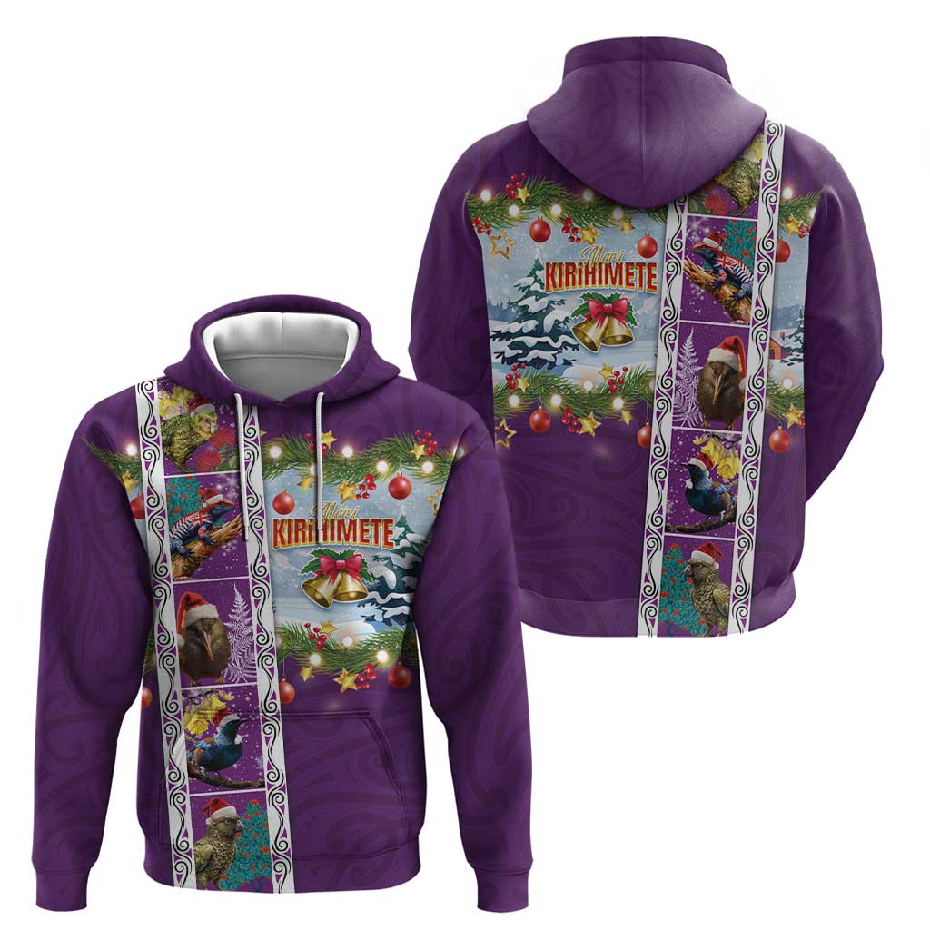 New Zealand Merry Christmas Hoodie Maori Animals, Koru Tattoo - Purple Xmas Style LT03 - Polynesian Pride