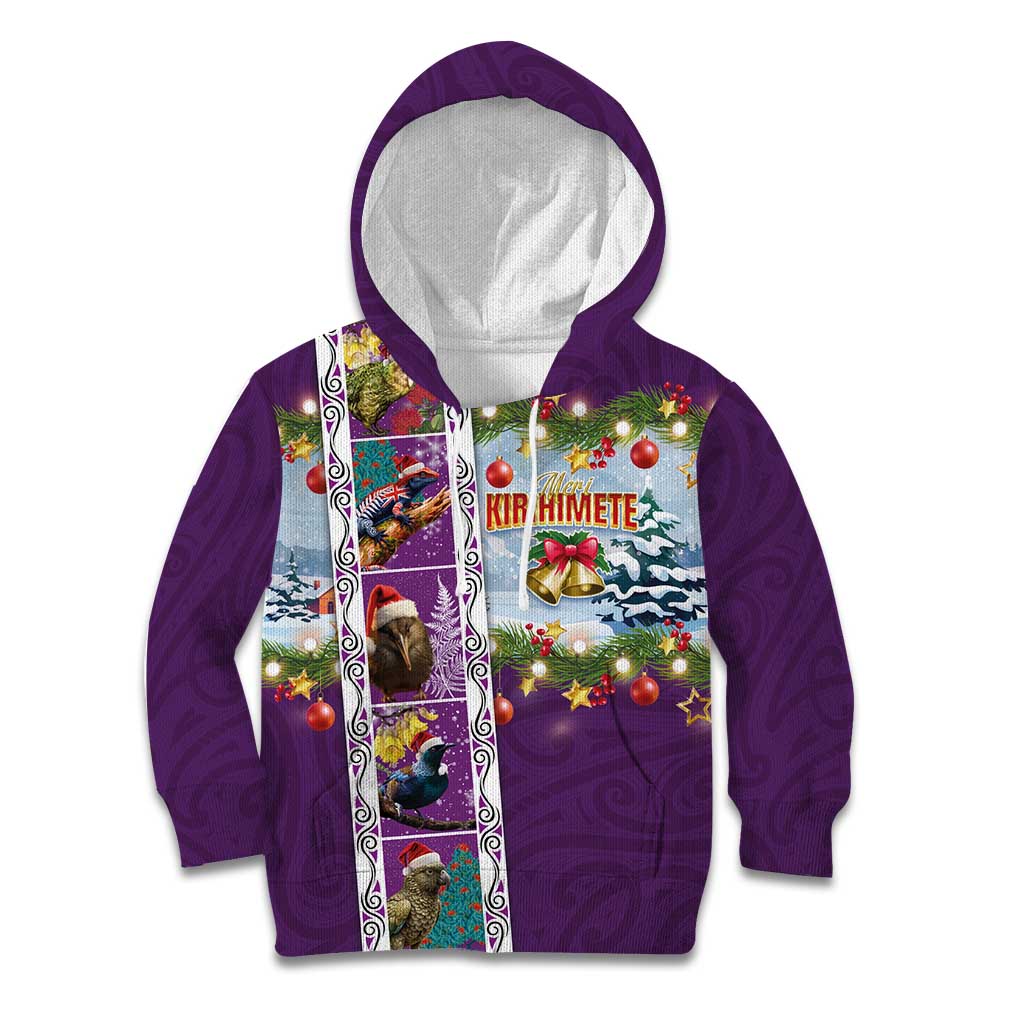 New Zealand Merry Christmas Kid Hoodie Maori Animals, Koru Tattoo - Purple Xmas Style LT03 Hoodie Purple - Polynesian Pride