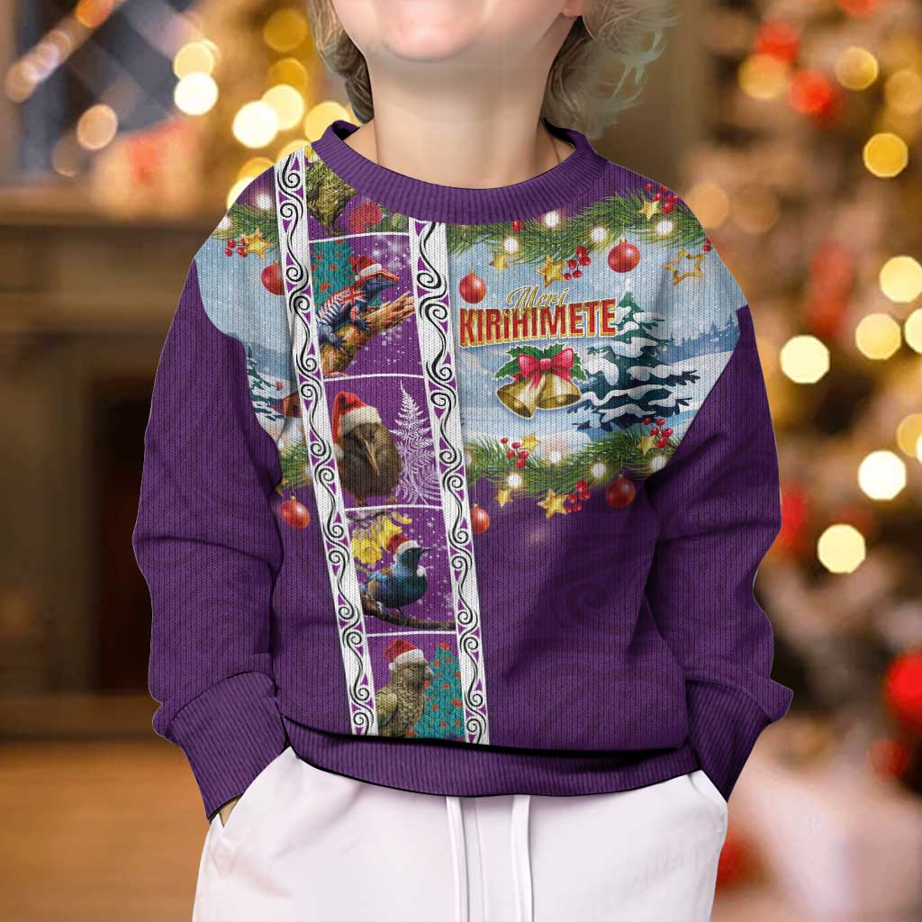 New Zealand Merry Christmas Kid Ugly Christmas Sweater Maori Animals, Koru Tattoo - Purple Xmas Style LT03 - Polynesian Pride