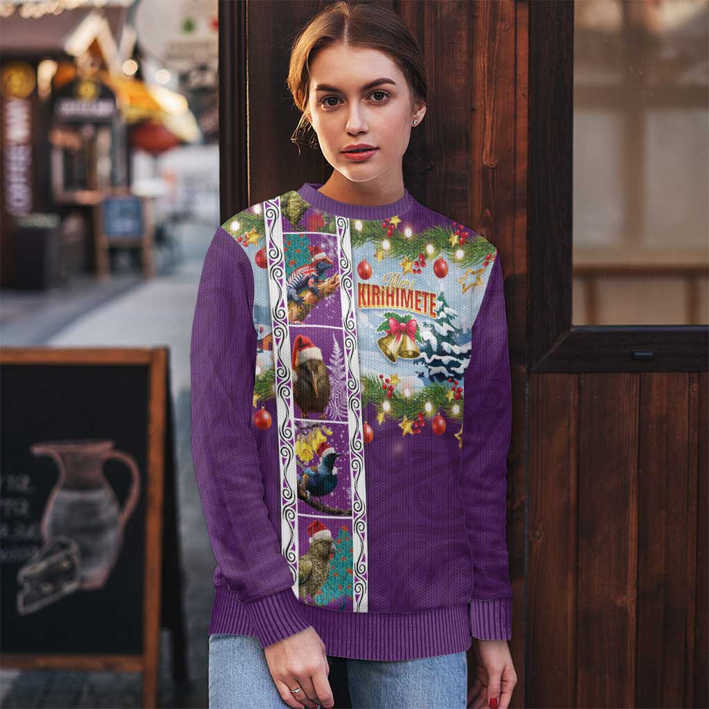 New Zealand Merry Christmas Ugly Christmas Sweater Maori Animals, Koru Tattoo - Purple Xmas Style LT03 - Polynesian Pride