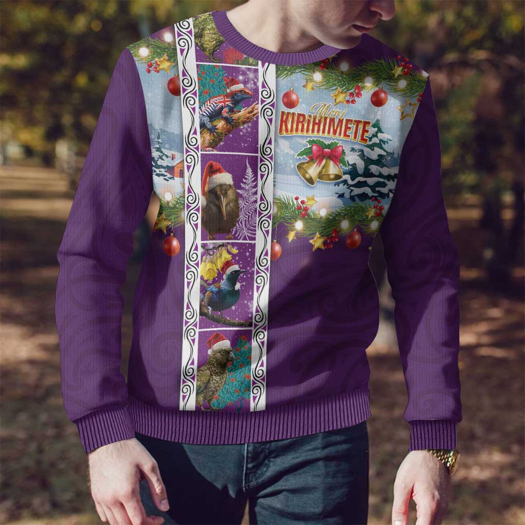 New Zealand Merry Christmas Ugly Christmas Sweater Maori Animals, Koru Tattoo - Purple Xmas Style LT03 - Polynesian Pride