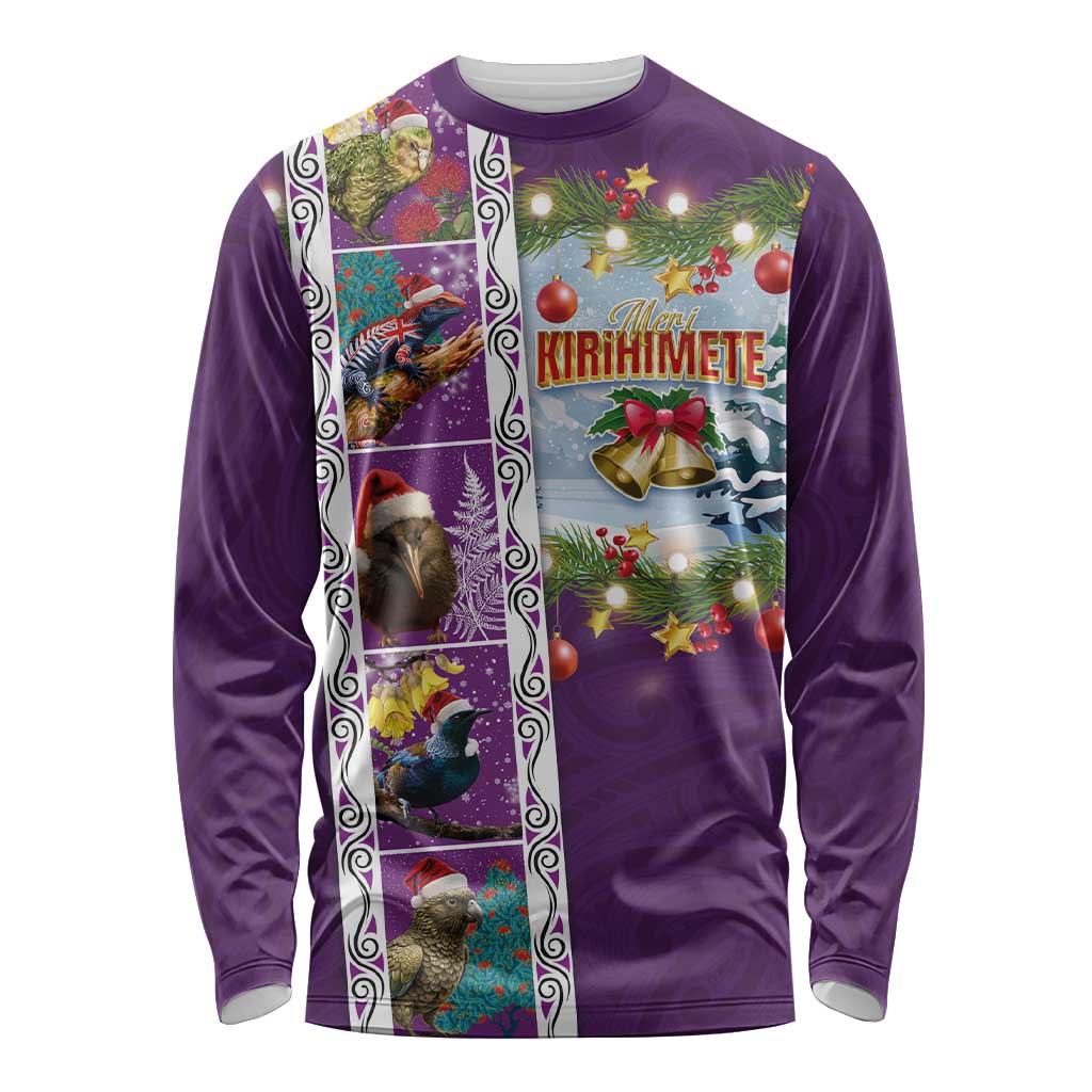 New Zealand Merry Christmas Long Sleeve Shirt Maori Animals, Koru Tattoo - Purple Xmas Style LT03 Unisex Purple - Polynesian Pride