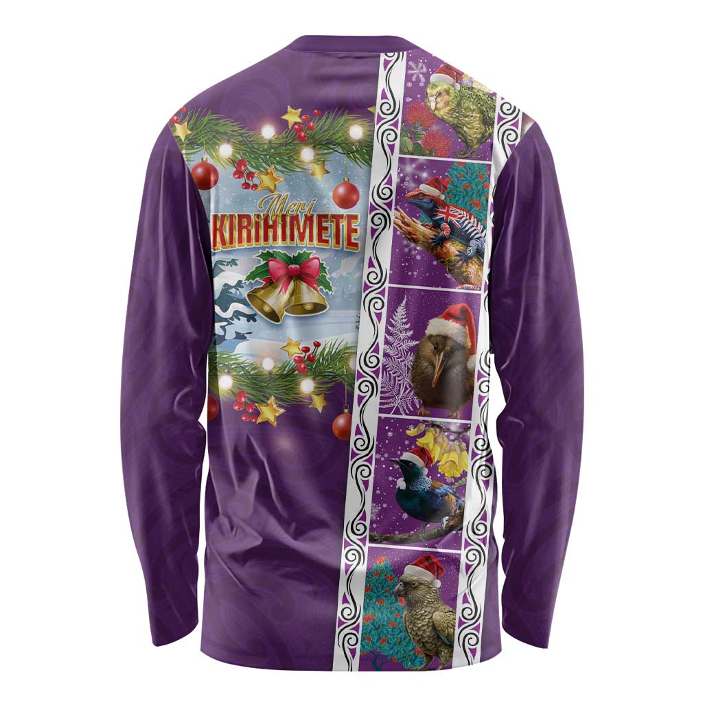 New Zealand Merry Christmas Long Sleeve Shirt Maori Animals, Koru Tattoo - Purple Xmas Style LT03 - Polynesian Pride