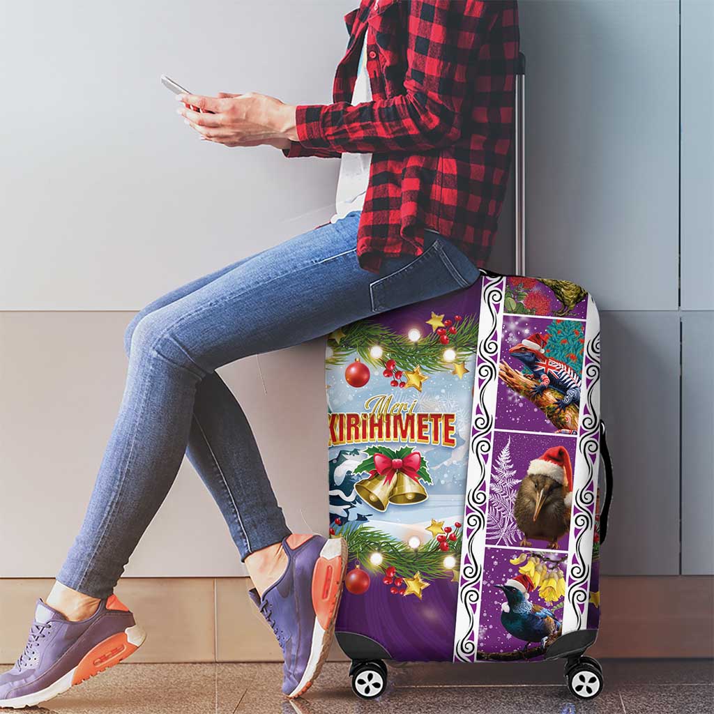 New Zealand Merry Christmas Luggage Cover Maori Animals, Koru Tattoo - Purple Xmas Style LT03 - Polynesian Pride