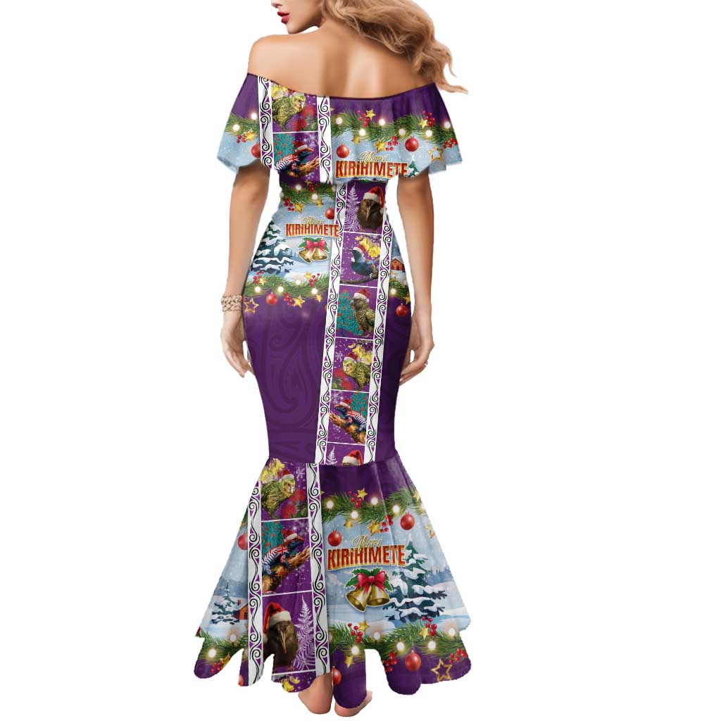 New Zealand Merry Christmas Mermaid Dress Maori Animals, Koru Tattoo - Purple Xmas Style LT03 - Polynesian Pride