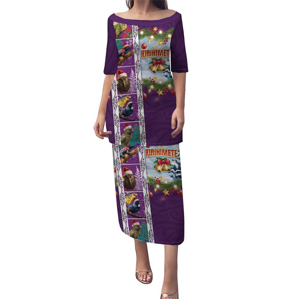 New Zealand Merry Christmas Puletasi Maori Animals, Koru Tattoo - Purple Xmas Style LT03 Long Dress Purple - Polynesian Pride