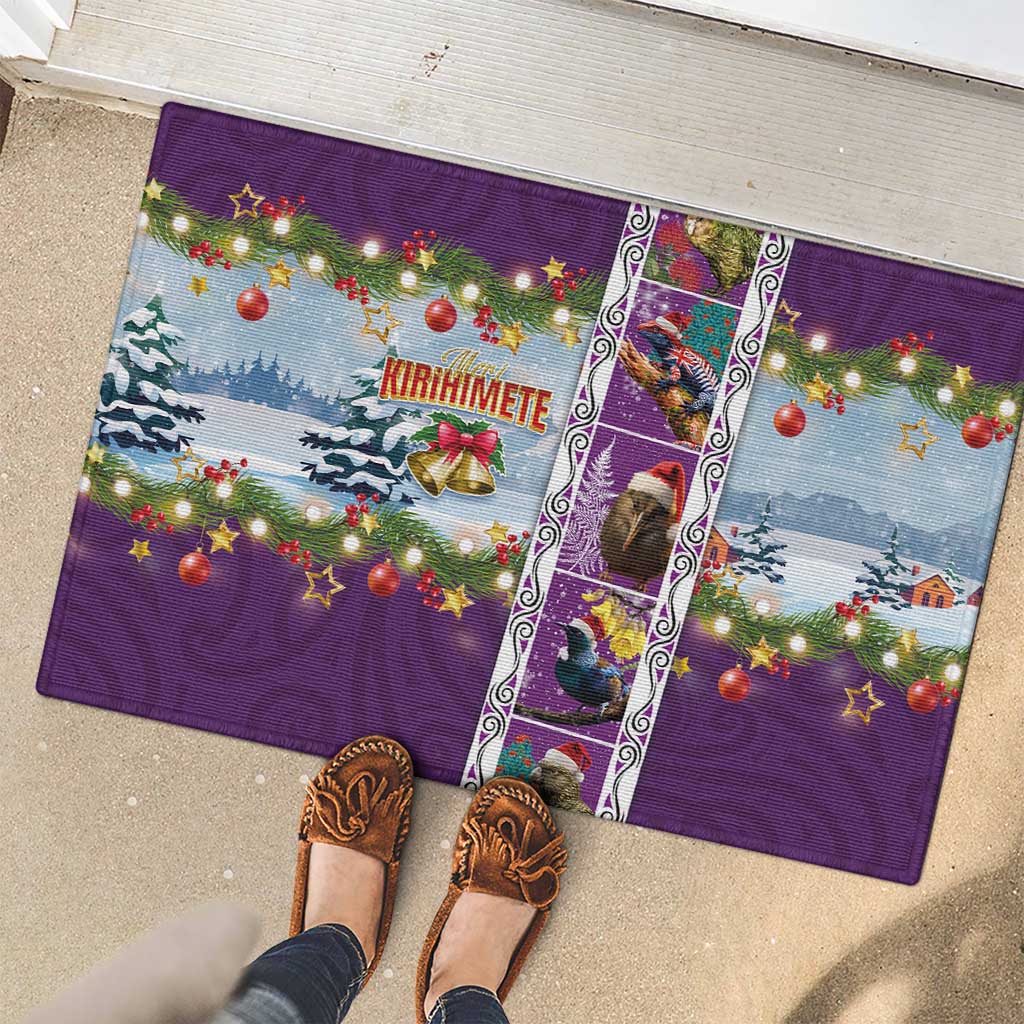 New Zealand Merry Christmas Rubber Doormat Maori Animals, Koru Tattoo - Purple Xmas Style