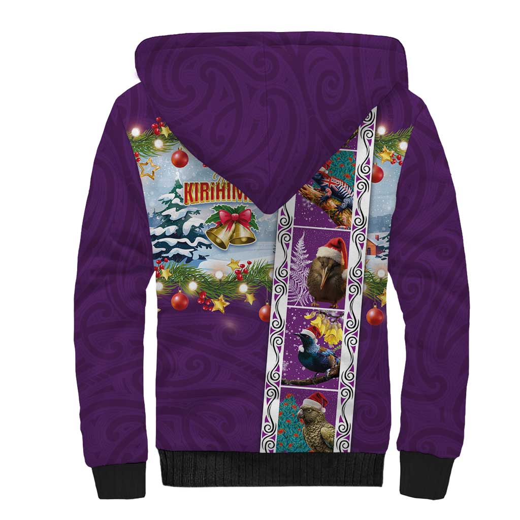 New Zealand Merry Christmas Sherpa Hoodie Maori Animals, Koru Tattoo - Purple Xmas Style LT03 - Polynesian Pride