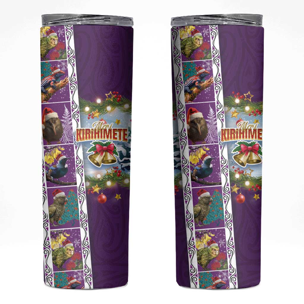 New Zealand Merry Christmas Skinny Tumbler Maori Animals Xmas Style and Koru Tattoo Purple Color LT03 Purple - Polynesian Pride