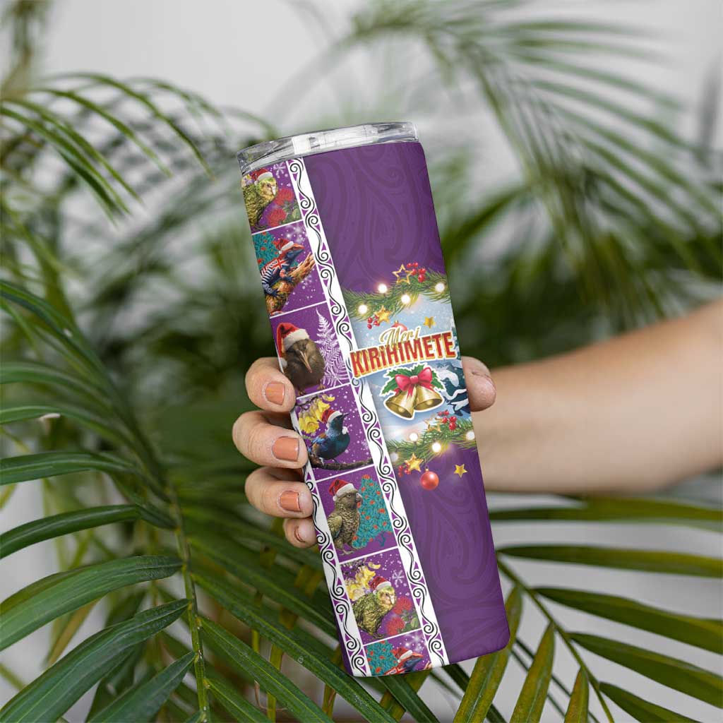 New Zealand Merry Christmas Skinny Tumbler Maori Animals Xmas Style and Koru Tattoo Purple Color LT03 - Polynesian Pride