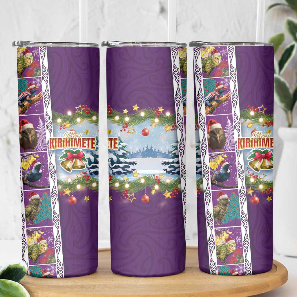 New Zealand Merry Christmas Skinny Tumbler Maori Animals Xmas Style and Koru Tattoo Purple Color LT03 - Polynesian Pride
