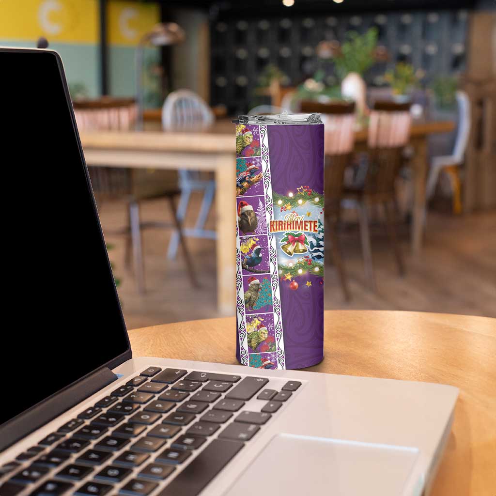 New Zealand Merry Christmas Skinny Tumbler Maori Animals Xmas Style and Koru Tattoo Purple Color LT03 - Polynesian Pride