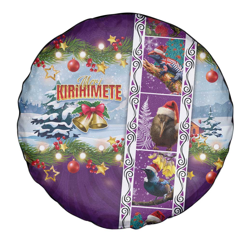 New Zealand Merry Christmas Spare Tire Cover Maori Animals, Koru Tattoo - Purple Xmas Style LT03 - Polynesian Pride