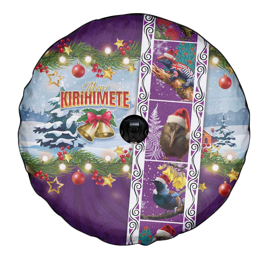 New Zealand Merry Christmas Spare Tire Cover Maori Animals, Koru Tattoo - Purple Xmas Style LT03 - Polynesian Pride