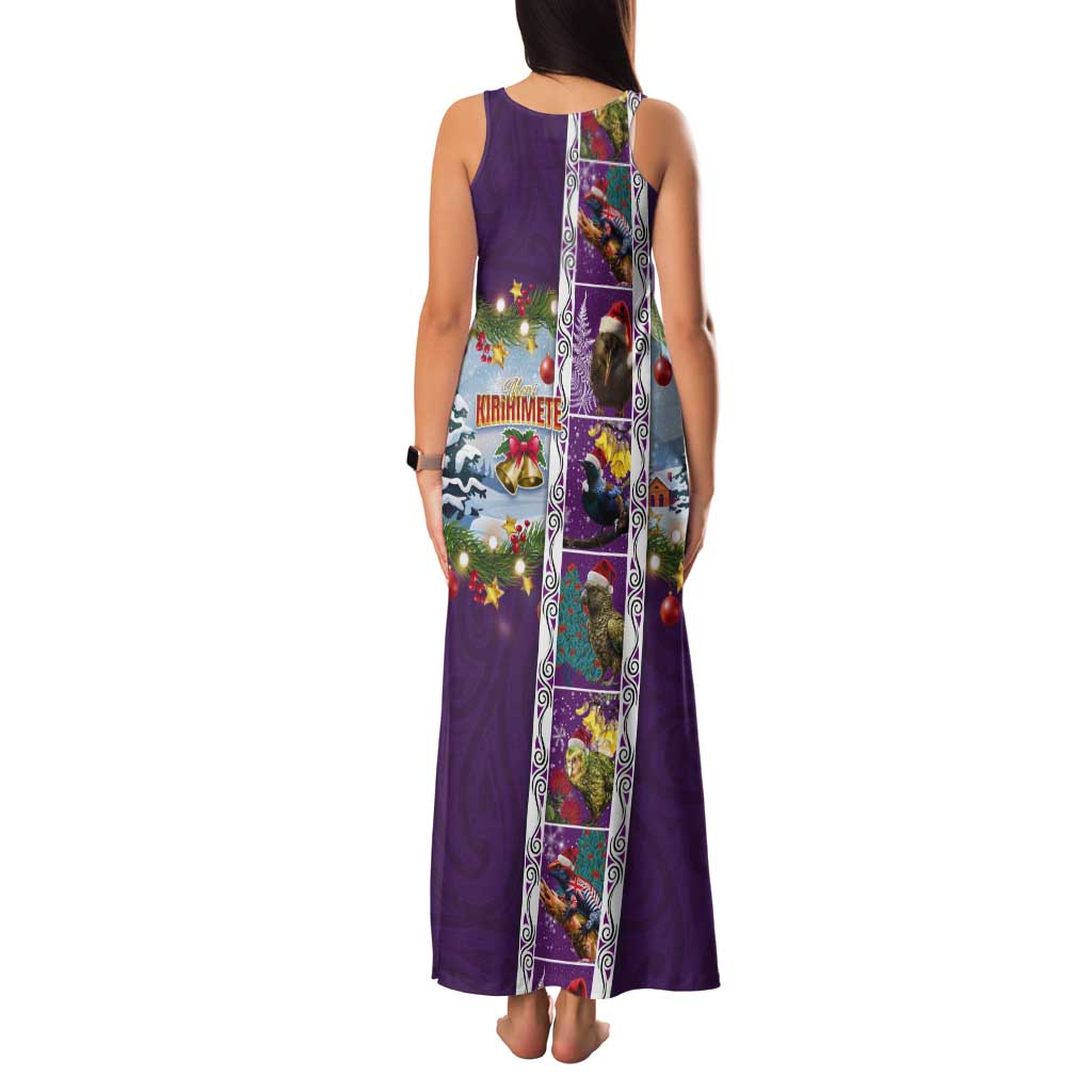 New Zealand Merry Christmas Tank Maxi Dress Maori Animals, Koru Tattoo - Purple Xmas Style LT03 - Polynesian Pride