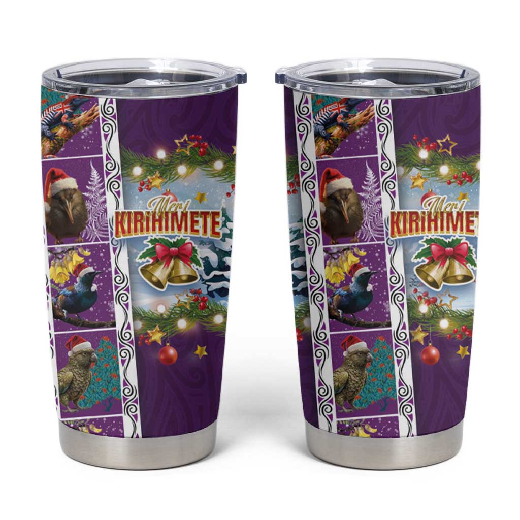 New Zealand Merry Christmas Tumbler Cup Maori Animals Xmas Style and Koru Tattoo Purple Color LT03 Purple - Polynesian Pride