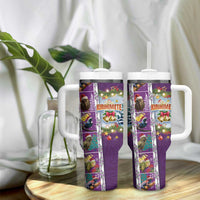 New Zealand Merry Christmas Tumbler With Handle Maori Animals Xmas Style and Koru Tattoo Purple Color LT03 - Polynesian Pride