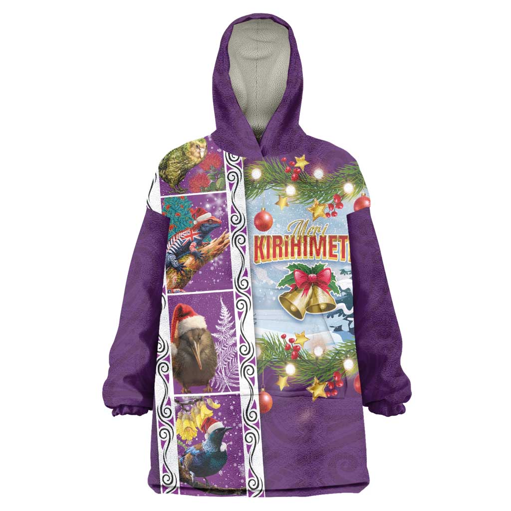 New Zealand Merry Christmas Wearable Blanket Hoodie Maori Animals, Koru Tattoo - Purple Xmas Style LT03 One Size Purple - Polynesian Pride