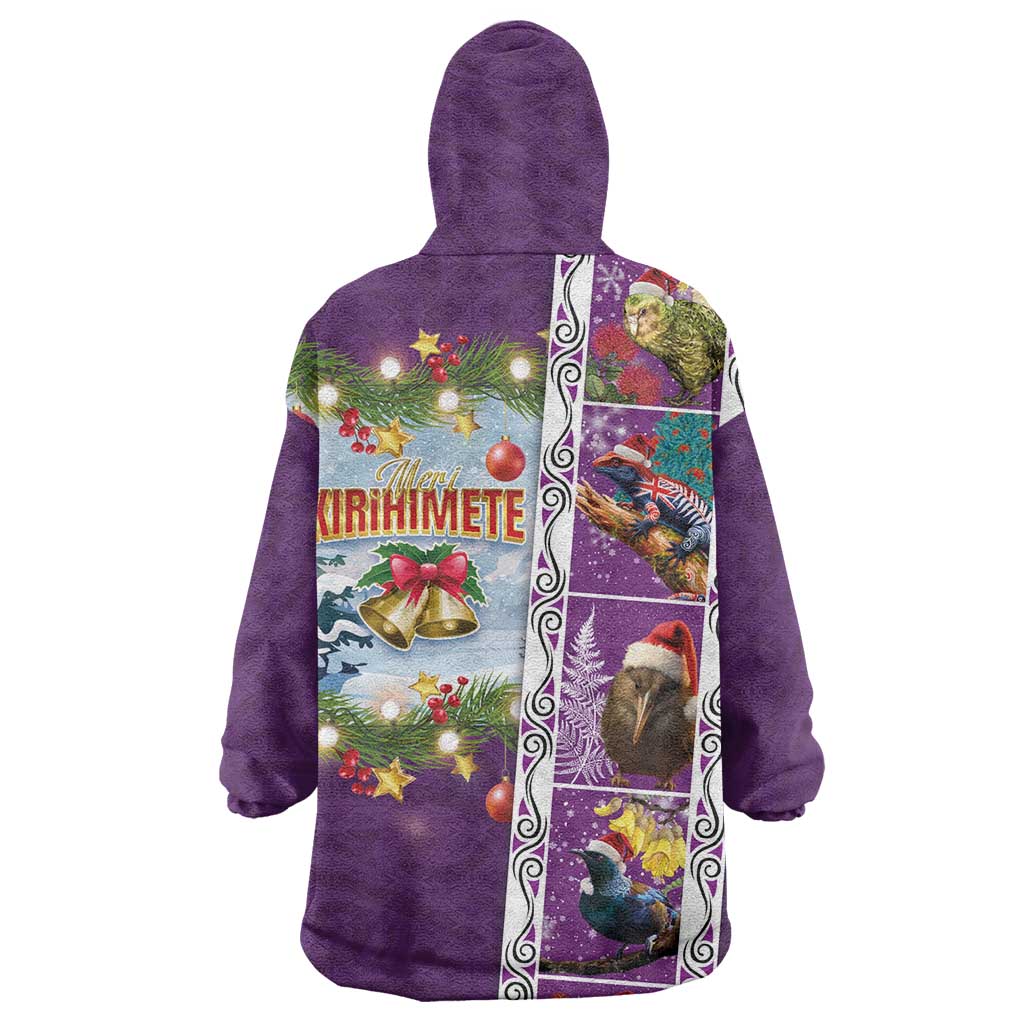 New Zealand Merry Christmas Wearable Blanket Hoodie Maori Animals, Koru Tattoo - Purple Xmas Style LT03 - Polynesian Pride