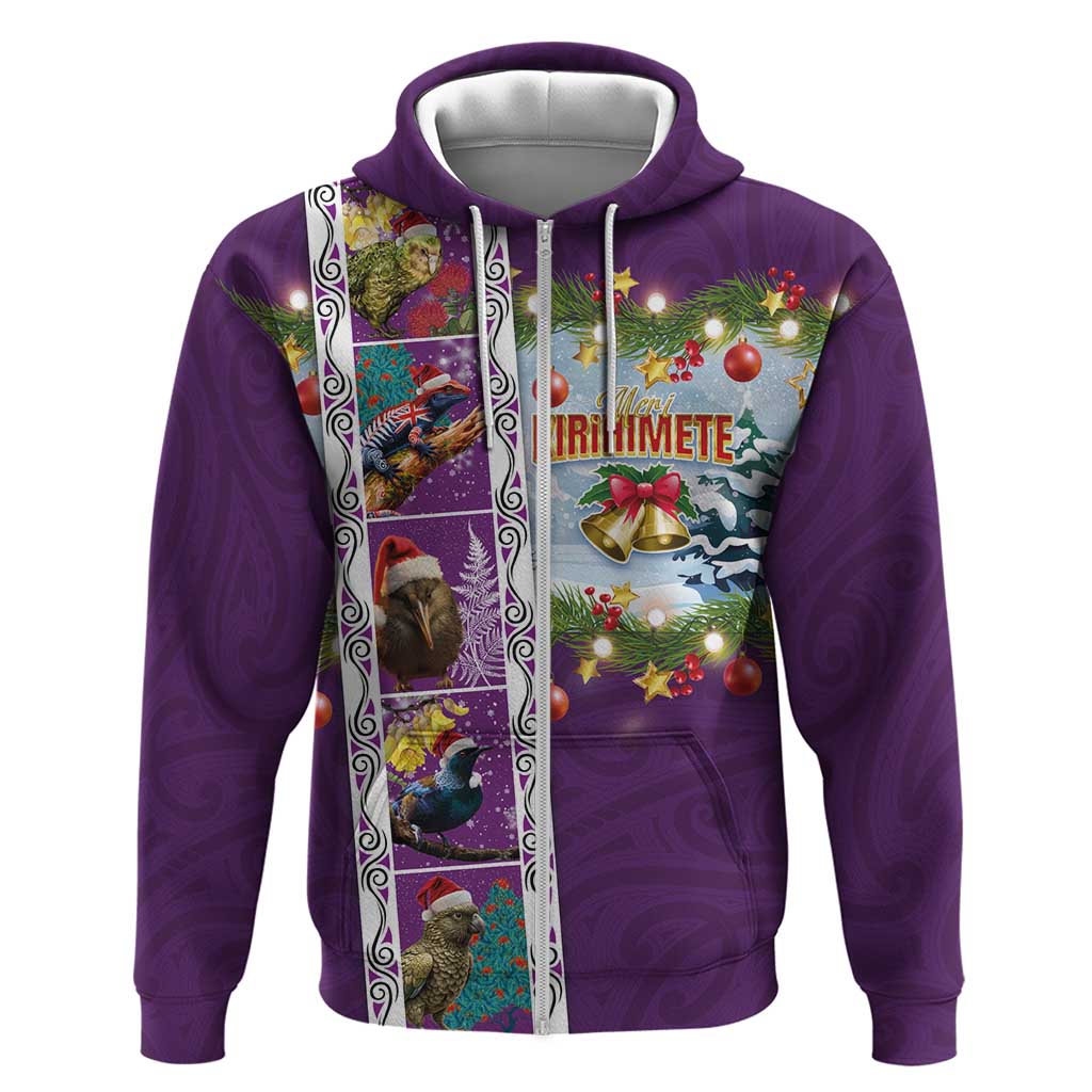 New Zealand Merry Christmas Zip Hoodie Maori Animals, Koru Tattoo - Purple Xmas Style LT03 Zip Hoodie Purple - Polynesian Pride