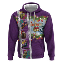 New Zealand Merry Christmas Zip Hoodie Maori Animals, Koru Tattoo - Purple Xmas Style LT03 Zip Hoodie Purple - Polynesian Pride