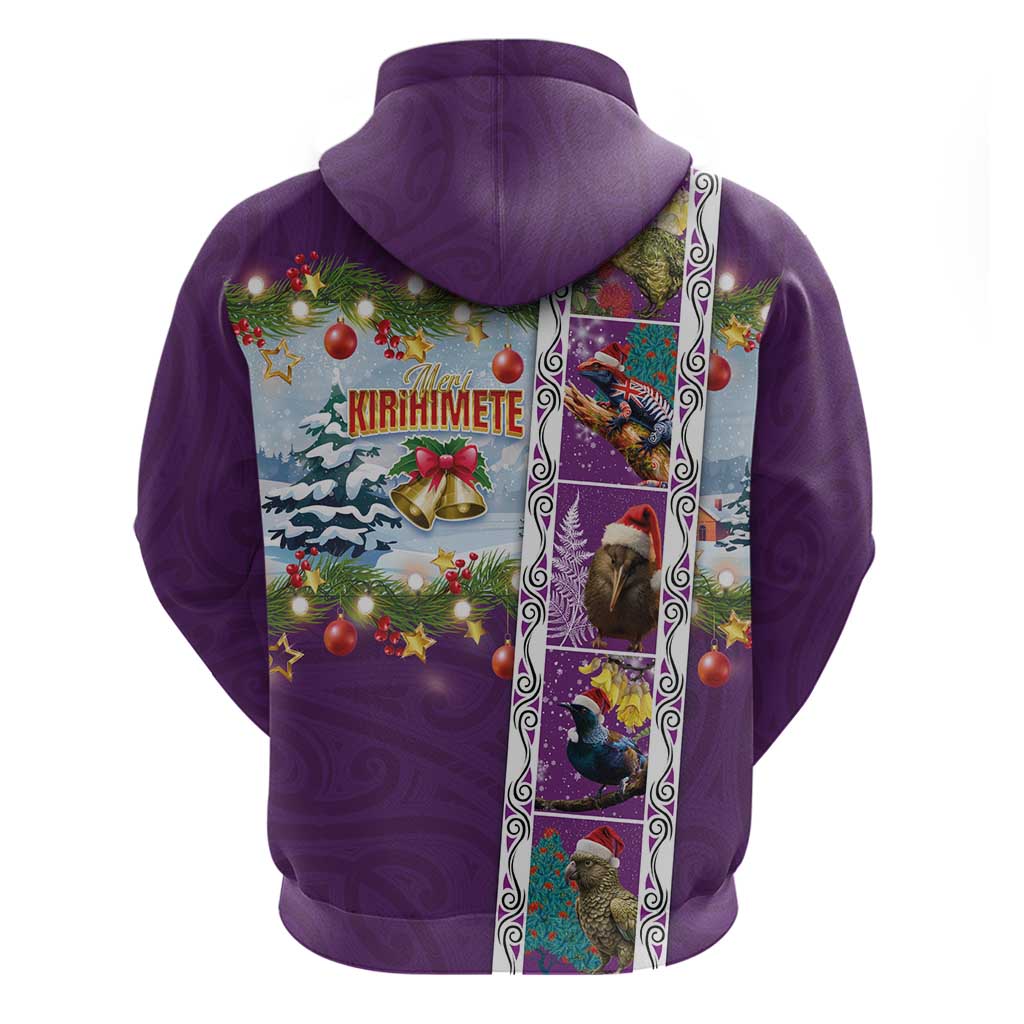 New Zealand Merry Christmas Zip Hoodie Maori Animals, Koru Tattoo - Purple Xmas Style LT03 - Polynesian Pride
