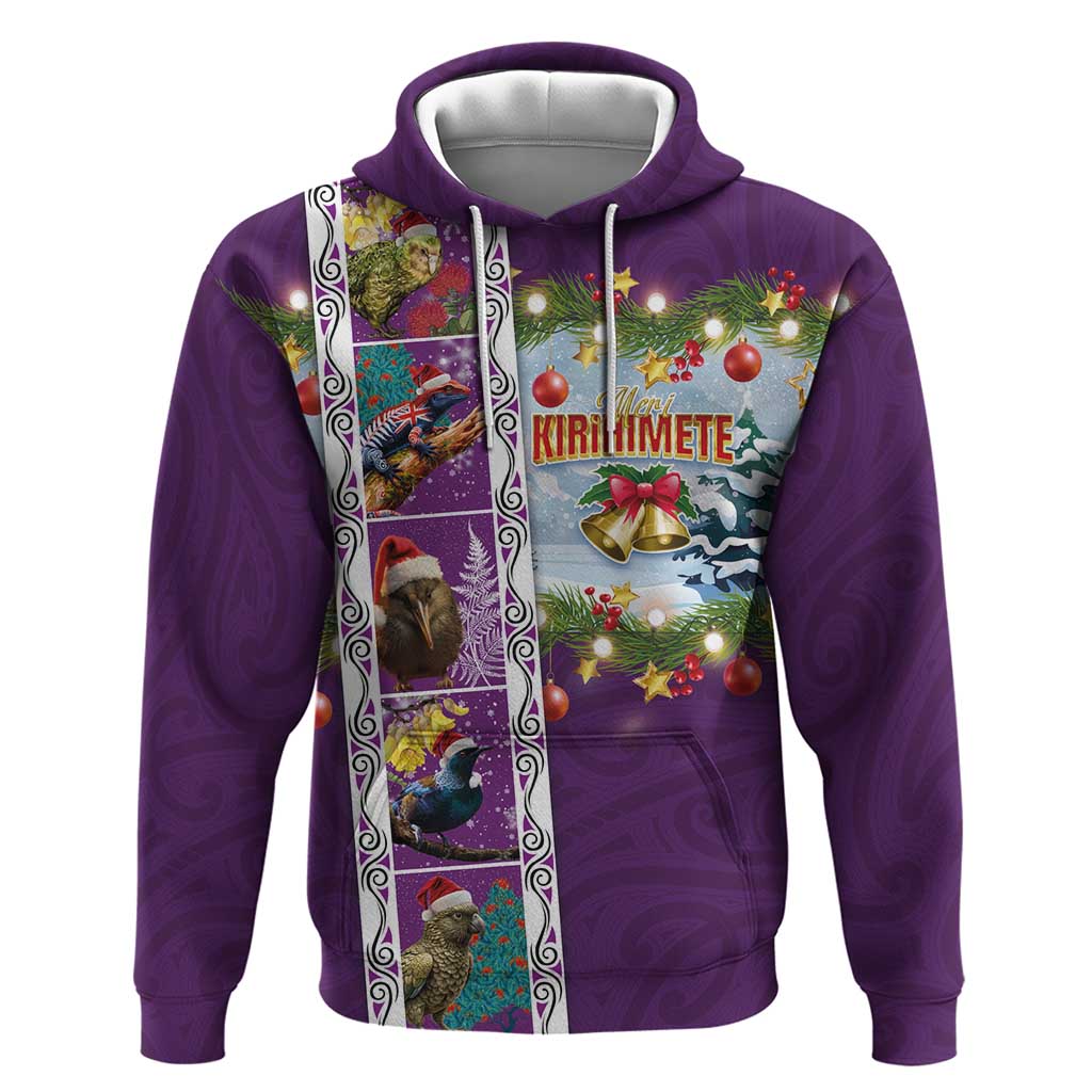 New Zealand Merry Christmas Zip Hoodie Maori Animals, Koru Tattoo - Purple Xmas Style LT03 Pullover Hoodie Purple - Polynesian Pride