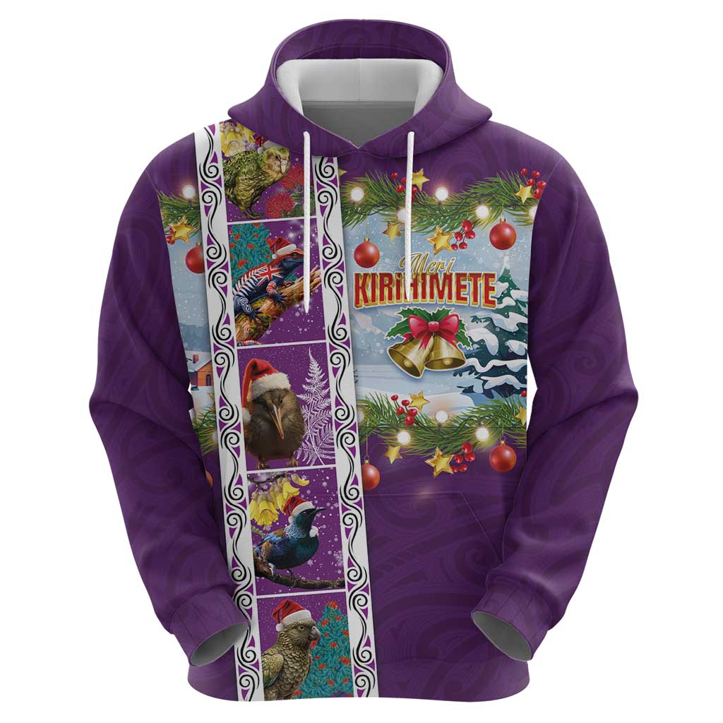 New Zealand Merry Christmas Zip Hoodie Maori Animals, Koru Tattoo - Purple Xmas Style LT03 - Polynesian Pride