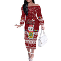 Tuvalu Christmas Family Matching Off Shoulder Long Sleeve Dress and Hawaiian Shirt Snowman and Tuvalu Coat of Arms Maori Tribal Xmas Style LT03 Mom's Dress Red - Polynesian Pride