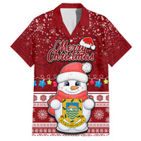 Tuvalu Christmas Family Matching Off Shoulder Maxi Dress and Hawaiian Shirt Snowman and Tuvalu Coat of Arms Maori Tribal Xmas Style LT03 Dad's Shirt - Short Sleeve Red - Polynesian Pride