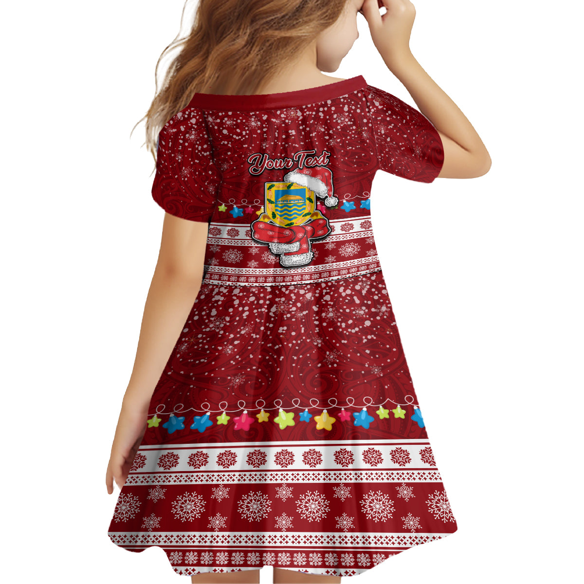 Personalised Tuvalu Christmas Kid Short Sleeve Dress Snowman and Tuvalu Coat of Arms Maori Tribal Xmas Style LT03 - Polynesian Pride