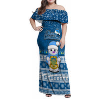 Tuvalu Christmas Family Matching Off Shoulder Maxi Dress and Hawaiian Shirt Snowman Hugs Tuvalu Coat of Arms Maori Pattern Blue Style LT03 Mom's Dress Blue - Polynesian Pride