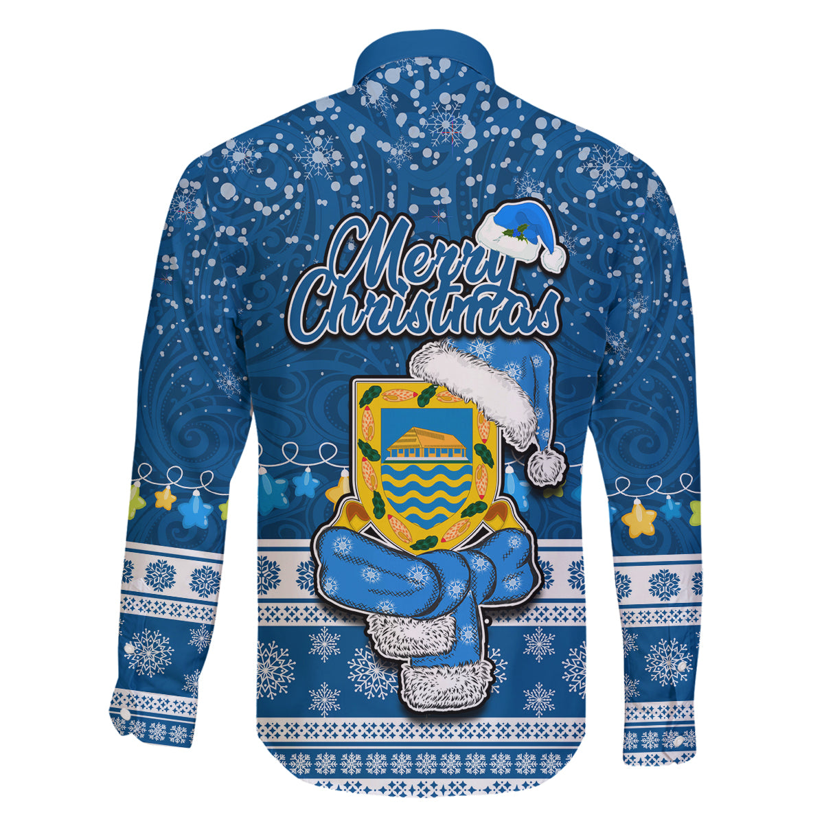 Tuvalu Christmas Family Matching Off Shoulder Short Dress and Hawaiian Shirt Snowman Hugs Tuvalu Coat of Arms Maori Pattern Blue Style LT03 - Polynesian Pride