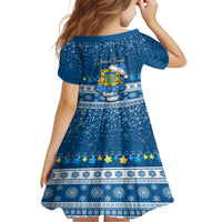 Personalised Tuvalu Christmas Family Matching Tank Maxi Dress and Hawaiian Shirt Snowman Hugs Tuvalu Coat of Arms Maori Pattern Blue Style LT03 - Polynesian Pride