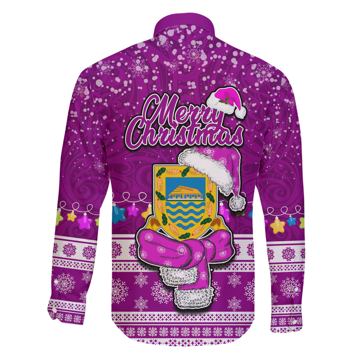 Tuvalu Christmas Family Matching Short Sleeve Bodycon Dress and Hawaiian Shirt Snowman Hugs Tuvalu Coat of Arms Maori Pattern Pink Style LT03 - Polynesian Pride