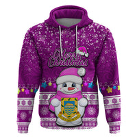 Personalised Tuvalu Christmas Hoodie Snowman Hugs Tuvalu Coat of Arms Maori Pattern Pink Style LT03 Pink - Polynesian Pride