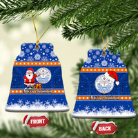 Marshall Islands Christmas Ceramic Ornament Santa Claus and Coat of Arms Mix Polynesian Xmas Style LT03 Bell Flake Blue - Polynesian Pride