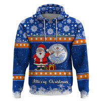 Marshall Islands Christmas Hoodie Santa Claus and Coat of Arms Mix Polynesian Xmas Style LT03 Blue - Polynesian Pride