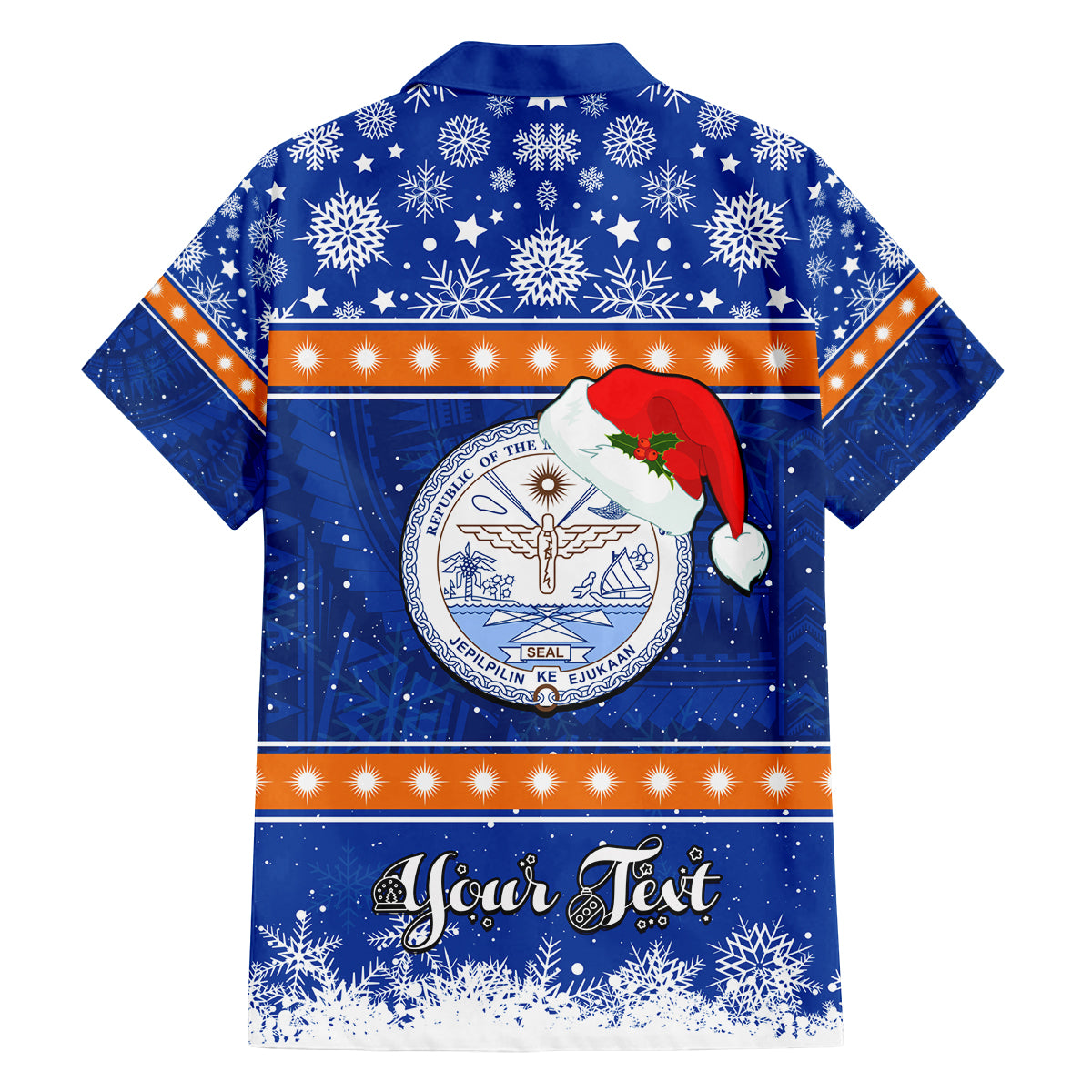 Personalised Marshall Islands Christmas Family Matching Off Shoulder Short Dress and Hawaiian Shirt Santa Claus and Coat of Arms Mix Polynesian Xmas Style LT03 - Polynesian Pride