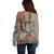 Hawaii Off Shoulder Sweater Aloha Volcano Mix Kakau Hawaiian Tribal LT03 - Polynesian Pride